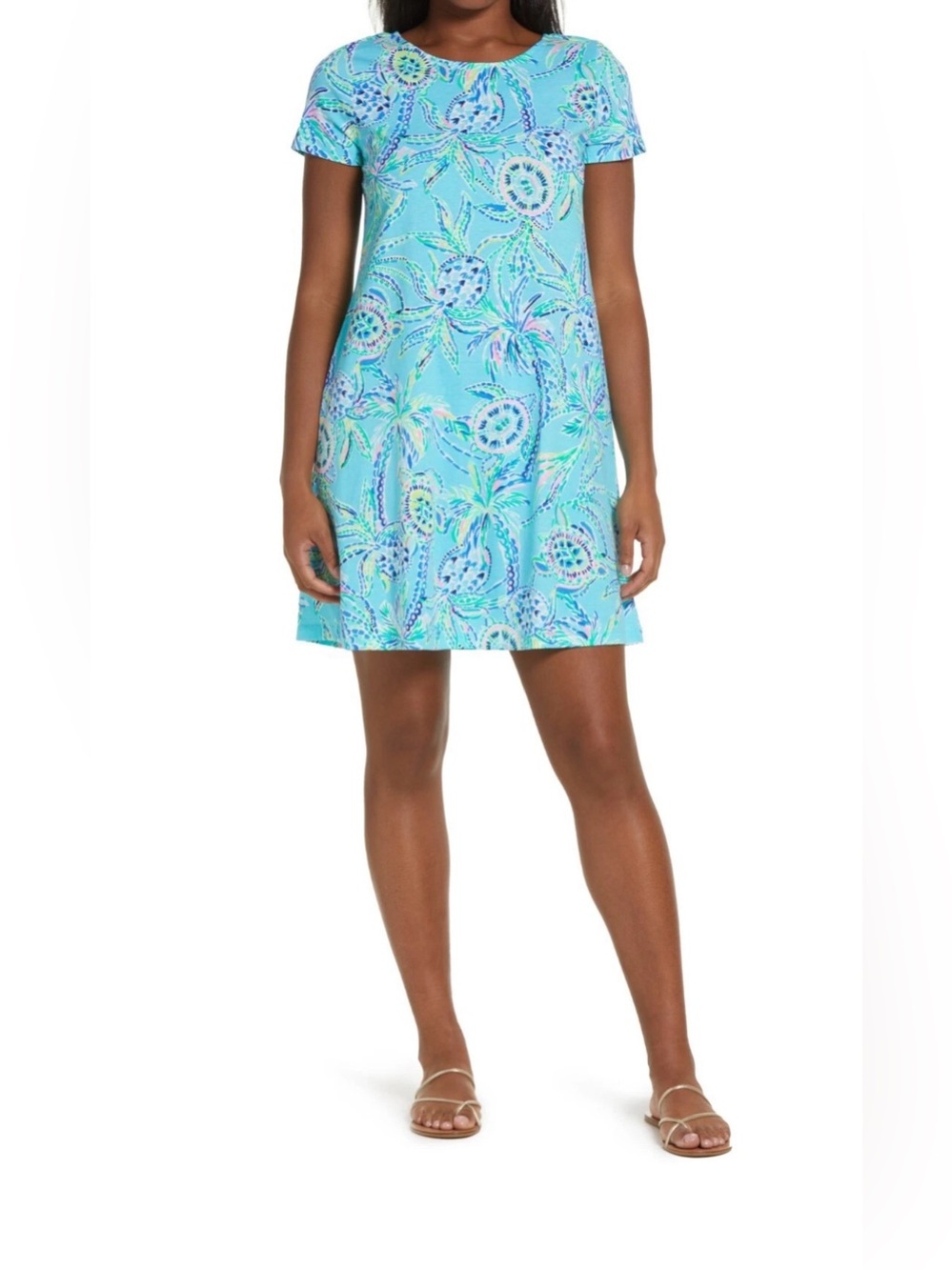 Lilly Pulitzer Kimi Cotton Swing Dress Bermuda Blue Turtle